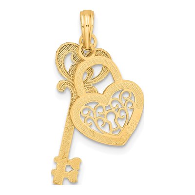 10K Yellow Gold Filigree Heart Lock Key Pendant – view 4