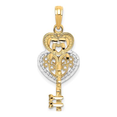 10K Yellow Gold Filigree Heart Lock Key Pendant – view 5