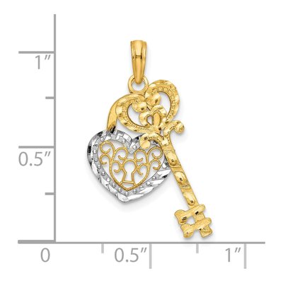 10K Yellow Gold Filigree Heart Lock Key Pendant – view 6