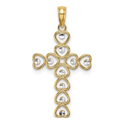 10K Yellow Gold Hearts Cross Pendant