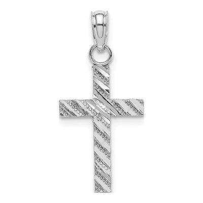 10K White Gold Diamond-Cut Cross Pendant