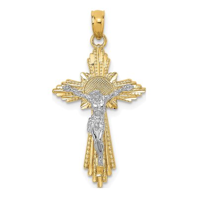 10K Two-Tone Gold Diamond-Cut Crucifix Pendant