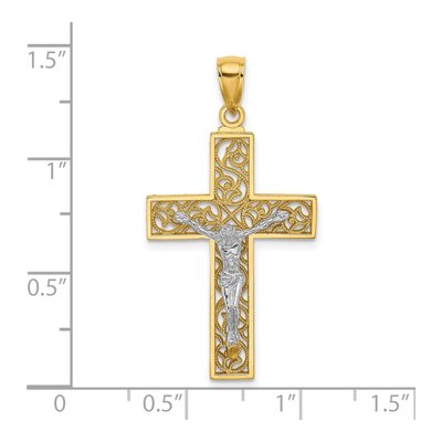 10K Two-Tone Gold Textured Swirl Crucifix Pendant – view 3