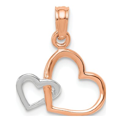 10K Two-Tone Gold Intertwined Double Heart Pendant