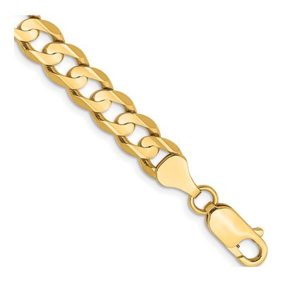 10K Yellow Gold 6.75mm Open Concave Curb Chain Bracelet