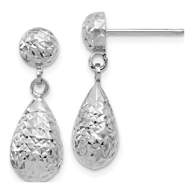10K White Gold Diamond-Cut Dangle Earrings