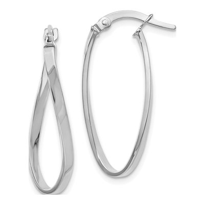 10K White Gold Oval Hoop Earrings