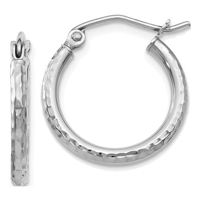 10K White Gold 17mm Diamond-Cut Hoop Earrings