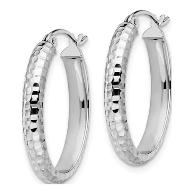10K White Gold Diamond-Cut Hoop Earrings – view 3