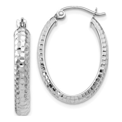 10K White Gold Diamond-Cut Hoop Earrings