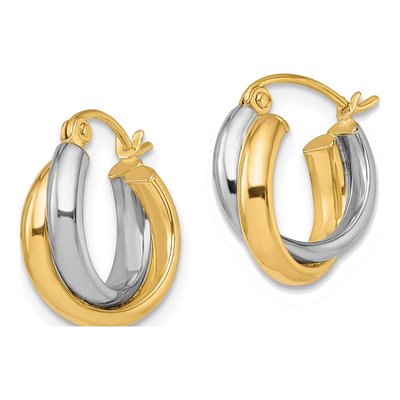 10K Two-Tone Gold 14mm Hoop Earrings – view 3