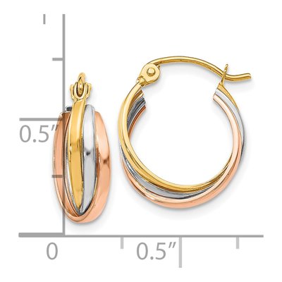 10K Tri-Color Gold 22mm Hoop Earrings – view 4