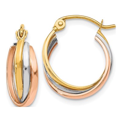 10K Tri-Color Gold 22mm Hoop Earrings