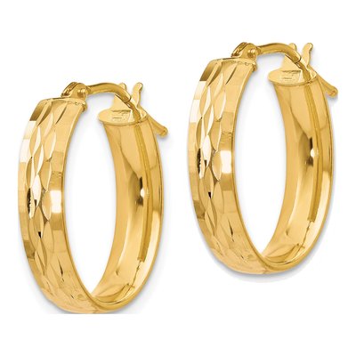 10K Yellow Gold Diamond-Cut Oval Hoop Earrings – view 3