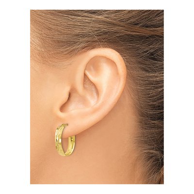 10K Yellow Gold Diamond-Cut Oval Hoop Earrings – view 4