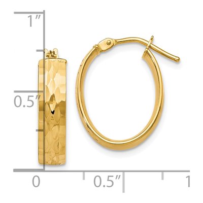 10K Yellow Gold Diamond-Cut Oval Hoop Earrings – view 5