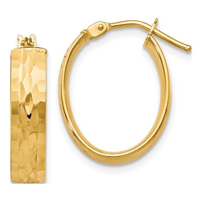 10K Yellow Gold Diamond-Cut Oval Hoop Earrings