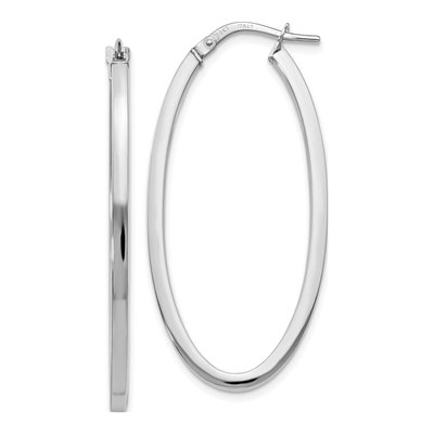 10K White Gold Oval Hoop Earrings