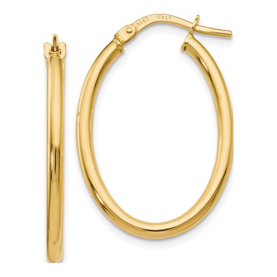 10K Yellow Gold Oval Hoop Earrings