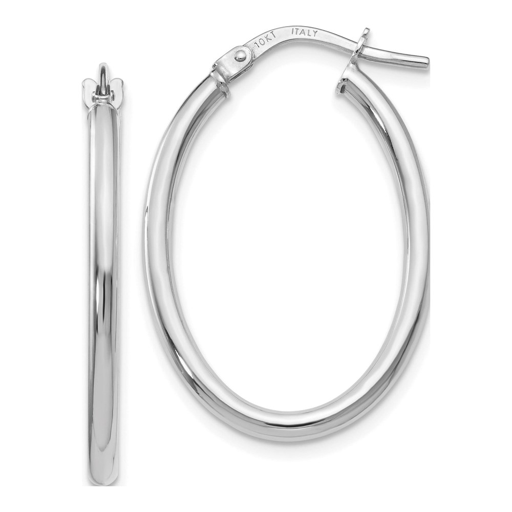 10K White Gold Oval Hoop Earrings