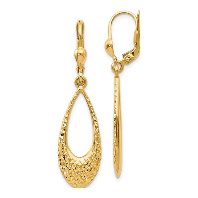 10K Yellow Gold Diamond-Cut Leverback Earrings