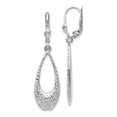 10K White Gold Diamond-Cut Leverback Earrings