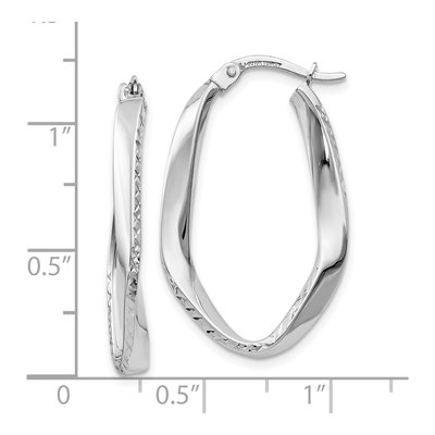 10K White Gold Diamond-Cut Oval Hoop Earrings – view 5