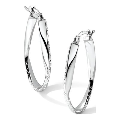 10K White Gold Diamond-Cut Oval Hoop Earrings – view 6