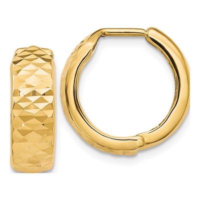 10K Yellow Gold 16mm Diamond-Cut Huggie Hoop Earrings
