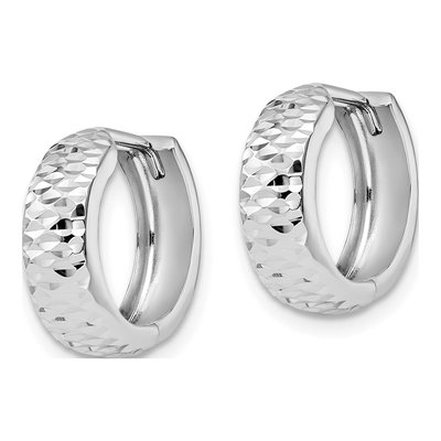 10K White Gold 14mm Diamond-Cut Huggie Hoop Earrings – view 3