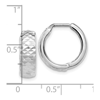 10K White Gold 14mm Diamond-Cut Huggie Hoop Earrings – view 4