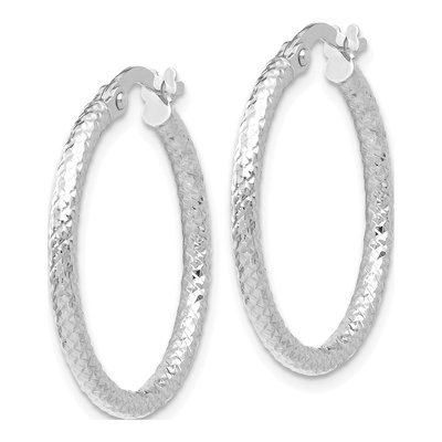 10K White Gold 25mm Textured Hoop Earrings – view 3