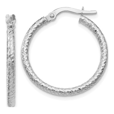 10K White Gold 25mm Textured Hoop Earrings
