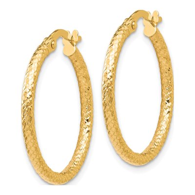 10K Yellow Gold 25mm Textured Hoop Earrings – view 3
