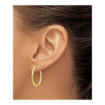 10K Yellow Gold 25mm Textured Hoop Earrings – view 4