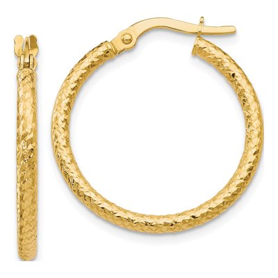 10K Yellow Gold 25mm Textured Hoop Earrings