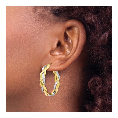 10K Yellow Gold 32mm Braided Hoop Earrings – view 4