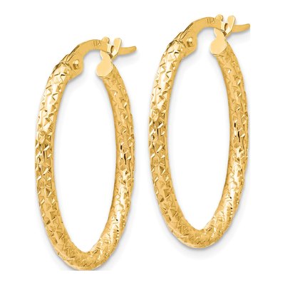 10K Yellow Gold Diamond-Cut Oval Hoop Earrings – view 3