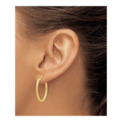 10K Yellow Gold Diamond-Cut Oval Hoop Earrings – view 4