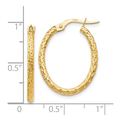 10K Yellow Gold Diamond-Cut Oval Hoop Earrings – view 5