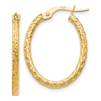 10K Yellow Gold Diamond-Cut Oval Hoop Earrings
