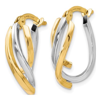 10K Two-Tone Gold Twisted Hoop Earrings – view 3