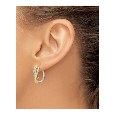 10K Two-Tone Gold Twisted Hoop Earrings – view 4