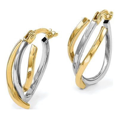 10K Two-Tone Gold Twisted Hoop Earrings – view 6