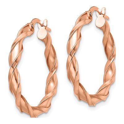 10K Rose Gold 27mm Twisted Hoop Earrings – view 3