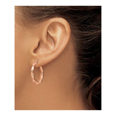 10K Rose Gold 27mm Twisted Hoop Earrings – view 5
