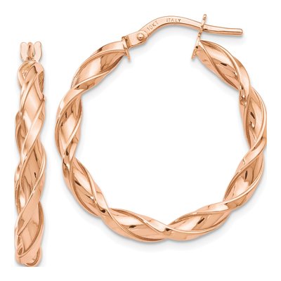 10K Rose Gold 27mm Twisted Hoop Earrings