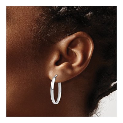 10K White Gold Oval Hoop Earrings – view 5