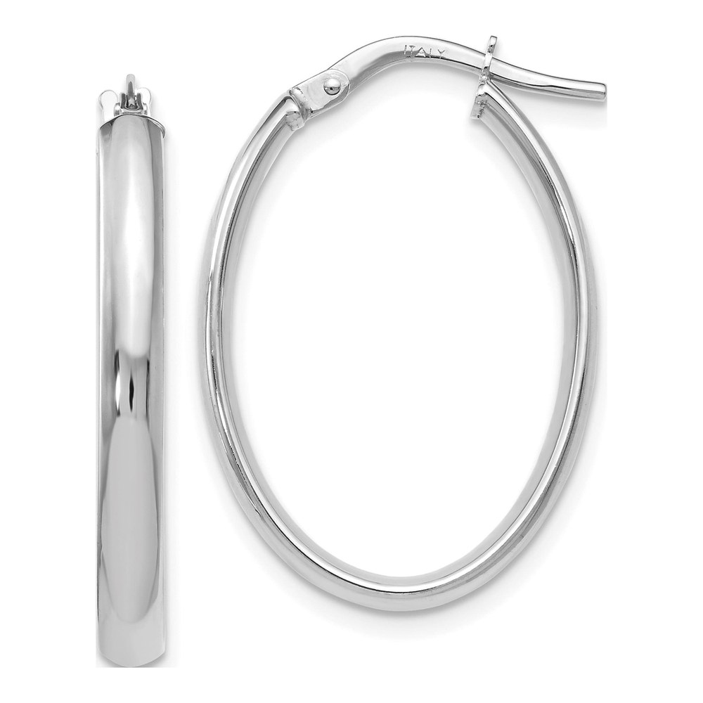 10K White Gold Oval Hoop Earrings