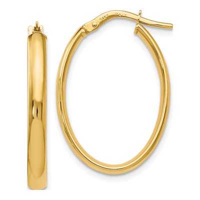 10K Yellow Gold Oval Hoop Earrings